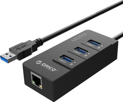 Orico HR01-U3 USB 3.0 Hub 3 Anschlüsse mit USB-A / Ethernet Verbindung & Ladeanschluss