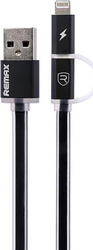 Remax Aurora RC-020t Flat / LED USB to micro USB / Lightning Cable Μαύρο 1m