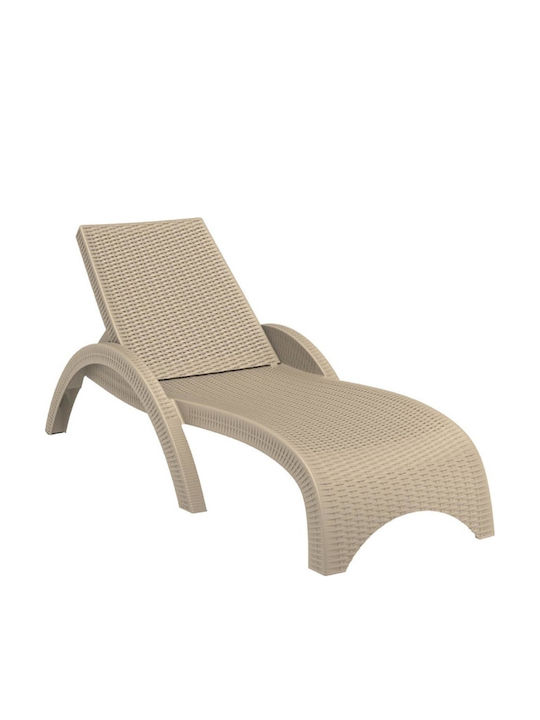 Deckchair Plastic Fiji with Wheels Beige 187x73x44cm.