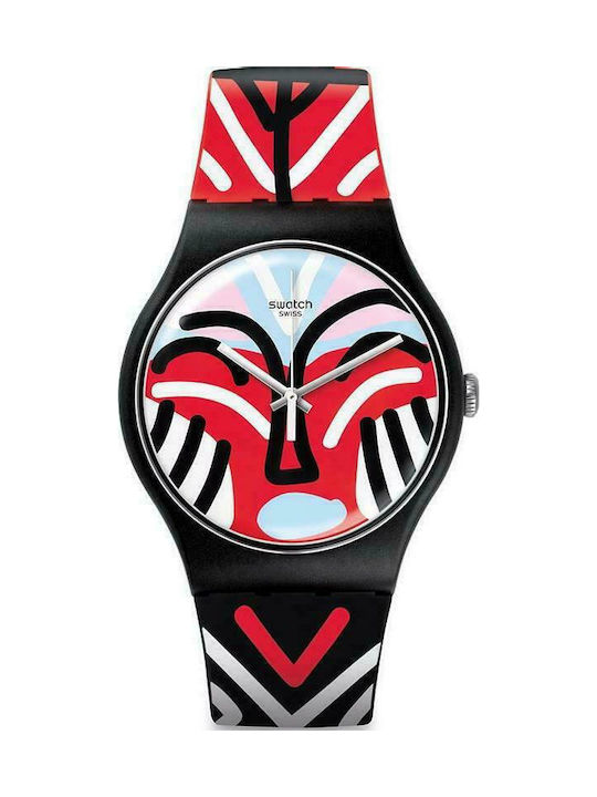 Swatch Mask Parade Watch with Rubber Strap