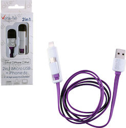 Volte-Tel Flat USB to Lightning/micro USB Cable Μωβ 1m (8157202)