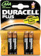 Duracell Plus Αλκαλικές Μπαταρίες AAA 1.5V 4τμχ