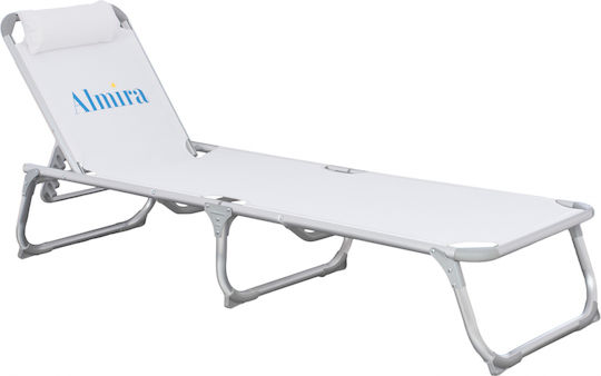HomeMarkt Foldable Aluminum Beach Sunbed White with Pillow 188x58x33cm