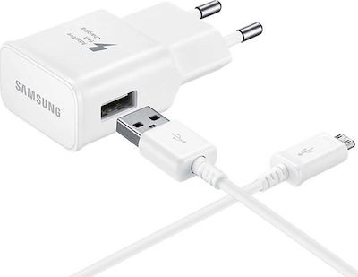 Samsung Charger with USB-A Port and Cable micro USB 15W Whites (EP-TA20EWE & ECB-DU4AWE)