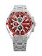 Curren Men's Watch 45mm Chronograph Battery with Metal Bracelet Silver - Red