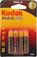 Kodak Max Alkaline Batterien AAA 1.5V 4Stück 1001568