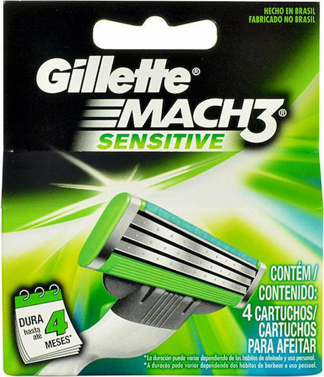 Gillette Mach 3 Sensitive Ersatzteile 4 Stück mit für empfindliche Haut 4Stück