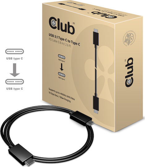 Club3D CAC-1522 USB 3.1 Video Cable USB-C male - USB-C 100W PD Μαύρο 0.8m CAC-1522