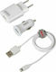 Lampa Σετ Αυτοκίνητου και Πρίζας με Θύρα USB-A και Καλώδιο Lightning Λευκός (L3894.3)