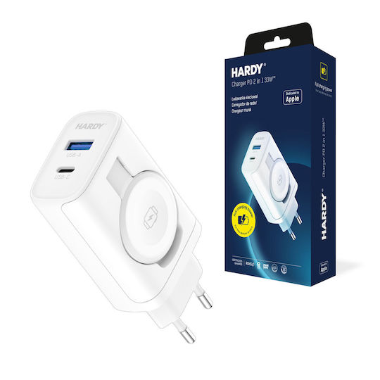 3MK Φορτιστής Χωρίς Καλώδιο με Θύρα USB-A και Θύρα USB-C 33W Power Delivery Λευκός (2in1)