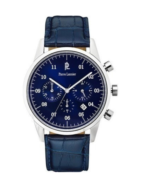 Pierre Lannier Chronograph Ανδρικό Ρολόι 42mm Χρονογράφος Μπαταρίας με Μπλε Δερμάτινο Λουράκι