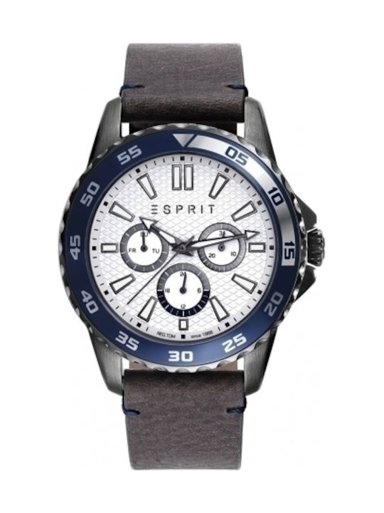 Esprit Uhr Chronograph Batterie mit Braun Lederarmband ES108771004