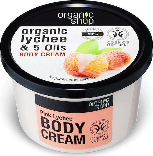 Organic Shop Lychee & 5 Oils Moisturizing Cream Body for Dry & Sensitive Skin 250ml