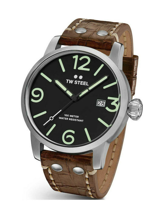 TW Steel Maverick Watch Battery with Brown Leather Strap