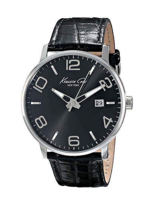 Kenneth Cole Мъжки часовник 42мм на батерия с Черна кожена каишка