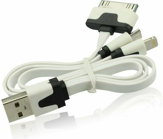 Flat USB to Apple 30-Pin/Lightning/micro USB Cable Λευκό 1m (6189)