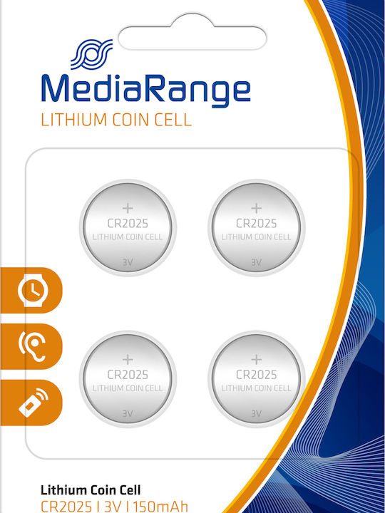 MediaRange Lithium Coin Cell Μπαταρίες CR2025 3V 4τμχ