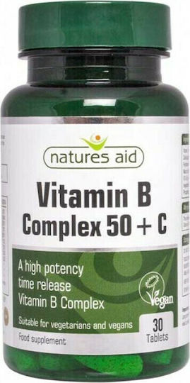 Natures Aid Vitamin B Complex 50 + C Multivitamin for Energy & Immune System Boost 90 Tablets