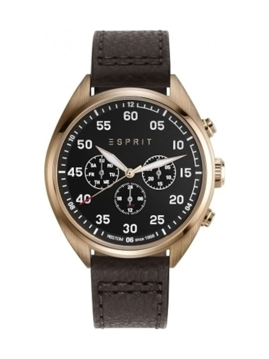 Esprit Uhr Chronograph Batterie mit Braun Lederarmband ES108791002