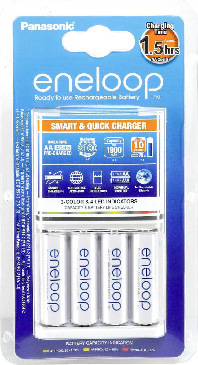 Panasonic Smart & Quick Charger BQ-CC55E + 4x Eneloop AA rechargeable  batteries