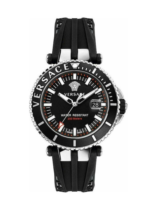 Versace V-Race Battery Watch with Rubber Strap Black