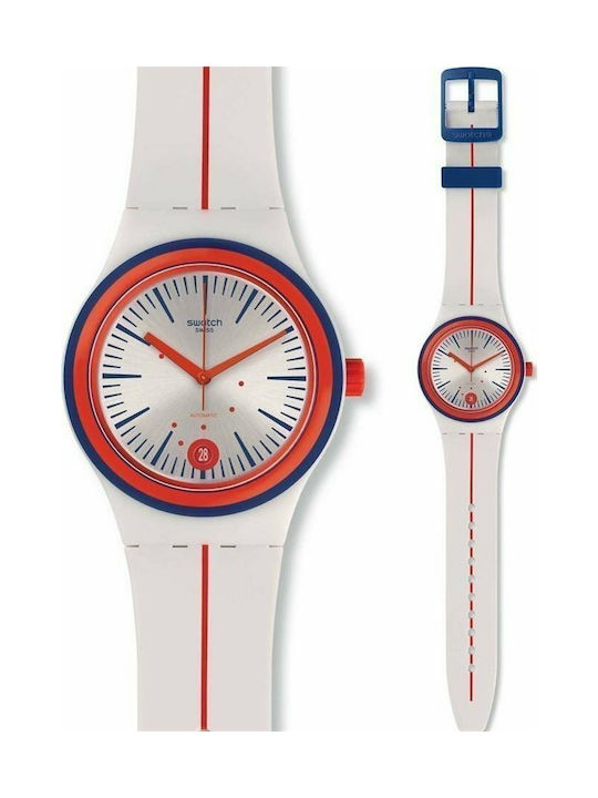 Swatch Sistem Arlequin Uhr Automatisch mit Weiß Kautschukarmband