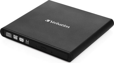 Verbatim External Slimline External DVD/CD Recorder for Desktop / Laptop Black