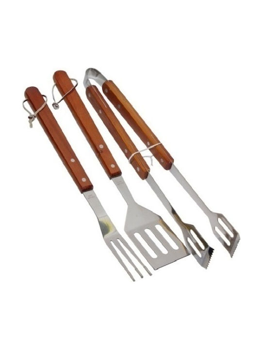 Set de 3 unelte BBQ Inox cu mâner din lemn 31-950-0023