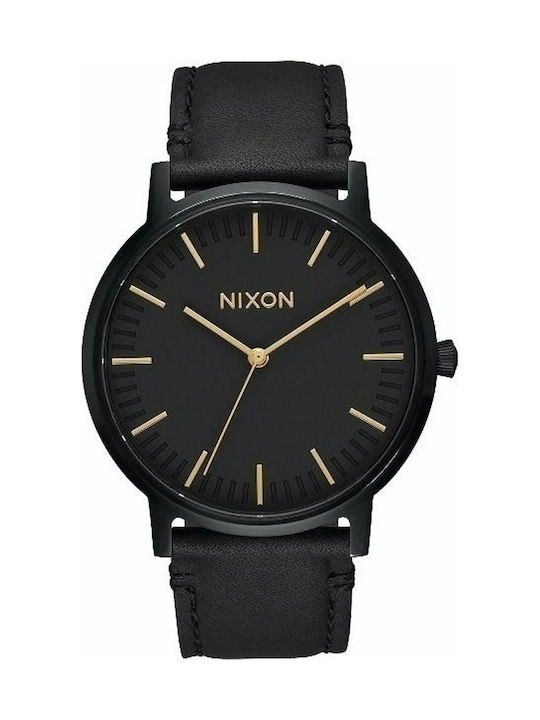 Nixon Porter Watch Battery with Black Leather Strap