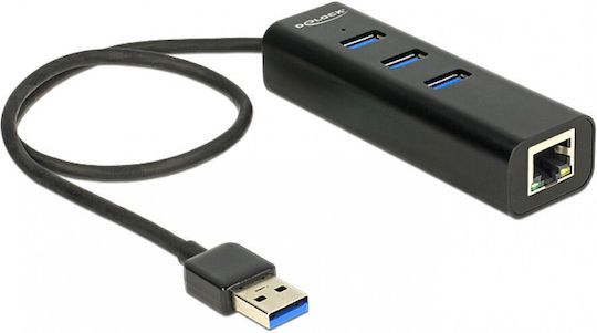 DeLock Hub USB 3 Porturi USB 3.0 cu Conectare USB-A Ethernet