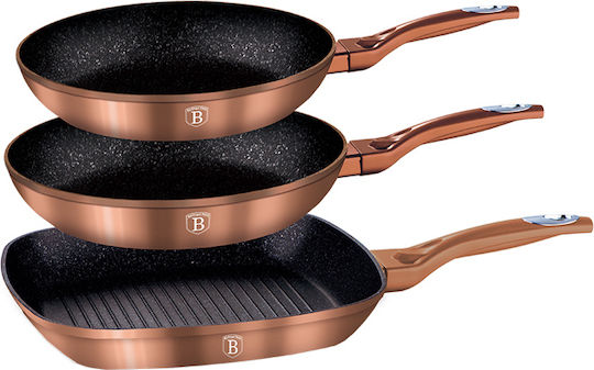 Berlinger Haus Metallic Line Σετ Τηγάνια από Αλουμίνιο Rose Gold Collection με Αντικολλητική Επίστρωση 3τμχ