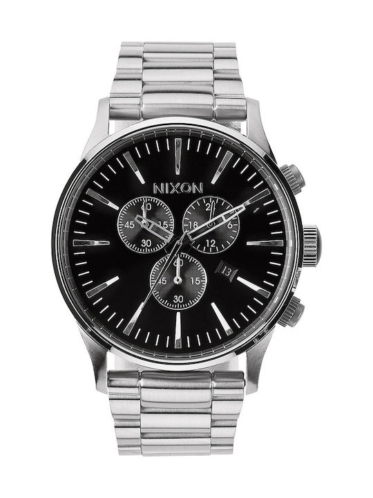 Nixon Sentry Chrono Watch Chronograph Battery with Silver Metal Bracelet