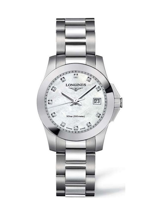 Longines Conquest Γυναικείο Ρολόι με Μεταλλικό Μπρασελέ