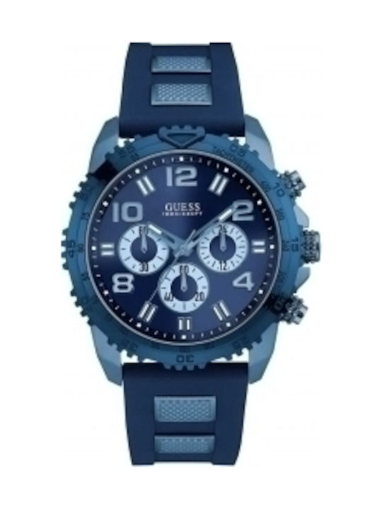 Guess Iconic Uhr Chronograph Batterie mit Blau Kautschukarmband