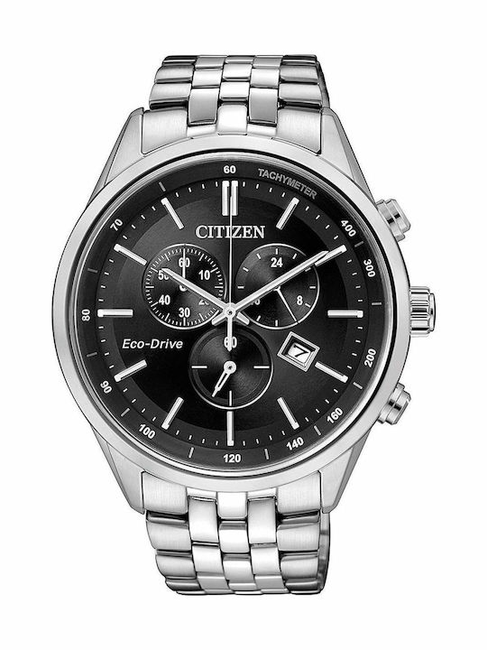 Citizen Ανδρικό Ρολόι 42mm Χρονογράφος Eco - Drive με Ασημί Μεταλλικό Μπρασελέ