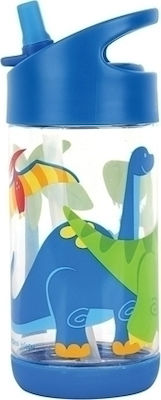 Stephen Joseph Sticlă de plastic cu paie Flip Top Dino Albastru 355ml