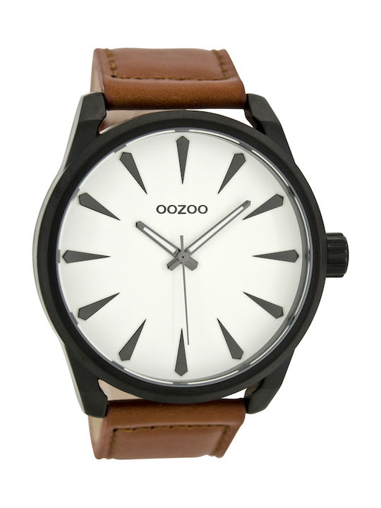 Oozoo Timepieces XXL Часовник Батерия с Кафяв Кожено Каишка