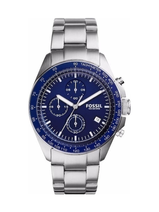 Fossil Sport 54 Uhr Chronograph Batterie mit Silber Metallarmband