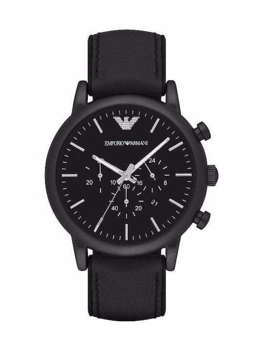 Emporio Armani Men's Watch 46mm Chronograph Battery with Black Leather Strap