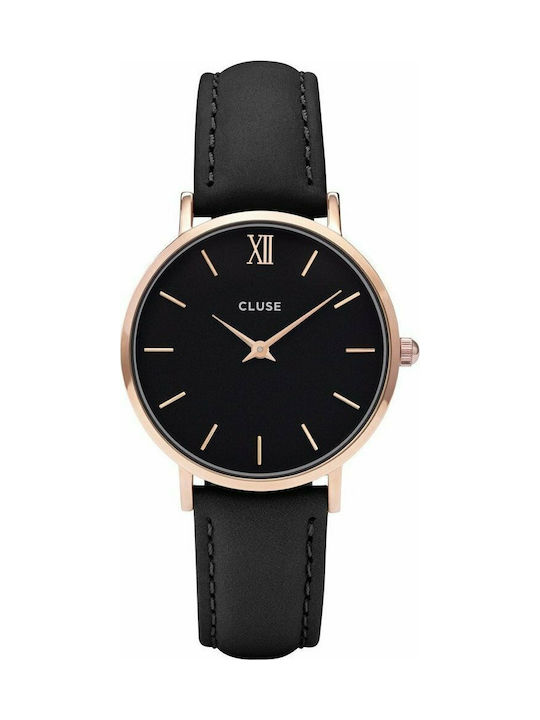 Cluse Minuit Watch with Black Leather Strap