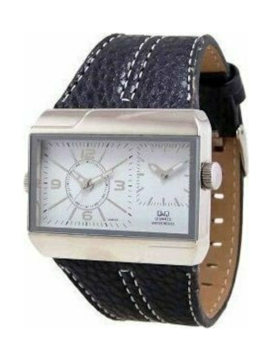 Q&Q Watch with Black Leather Strap GQ82J324Y