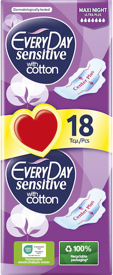 Every Day Sensitive With Cotton Maxi Night Sanitary Pads with Wings Ultra Plus for Heavy Flow 7 Drops 18pcs