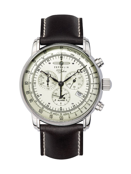 Zeppelin Uhr Chronograph Batterie mit Braun Lederarmband 86803