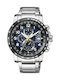 Citizen Radio Controlled Eco Drive Ανδρικό Ρολόι 43mm Χρονογράφος Eco - Drive με Ασημί Μεταλλικό Μπρασελέ