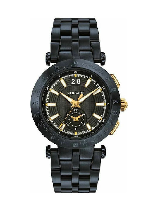 Versace V-Race Watch Chronograph Battery with Black Metal Bracelet