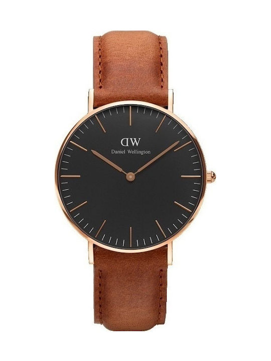 Daniel Wellington Classic Durham Ανδρικό Ρολόι 36mm Μπαταρίας με Καφέ Δερμάτινο Λουράκι