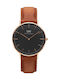 Daniel Wellington Classic Durham Ανδρικό Ρολόι 36mm Μπαταρίας με Καφέ Δερμάτινο Λουράκι