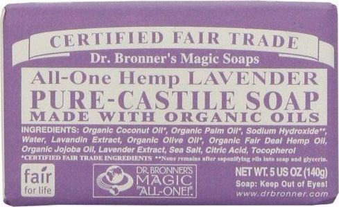Dr Bronner's Pure-Castile Bar Soap All in One Hemp Lavender with Coconut & Olive Oil 140gr
