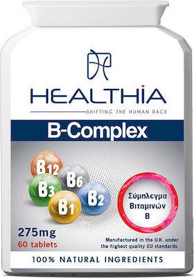 Healthia B-Complex Vitamin für Energie, Unterstützung des Immunsystems, die Haare, die Haut & die Nägel 275mg 60 Registerkarten