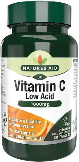 Natures Aid Vitamin C 1000 mg Low Acid Βιταμίνη για Ενίσχυση του Ανοσοποιητικού, τo Δέρμα & Αντιοξειδωτική δράση 1000mg 30 ταμπλέτες